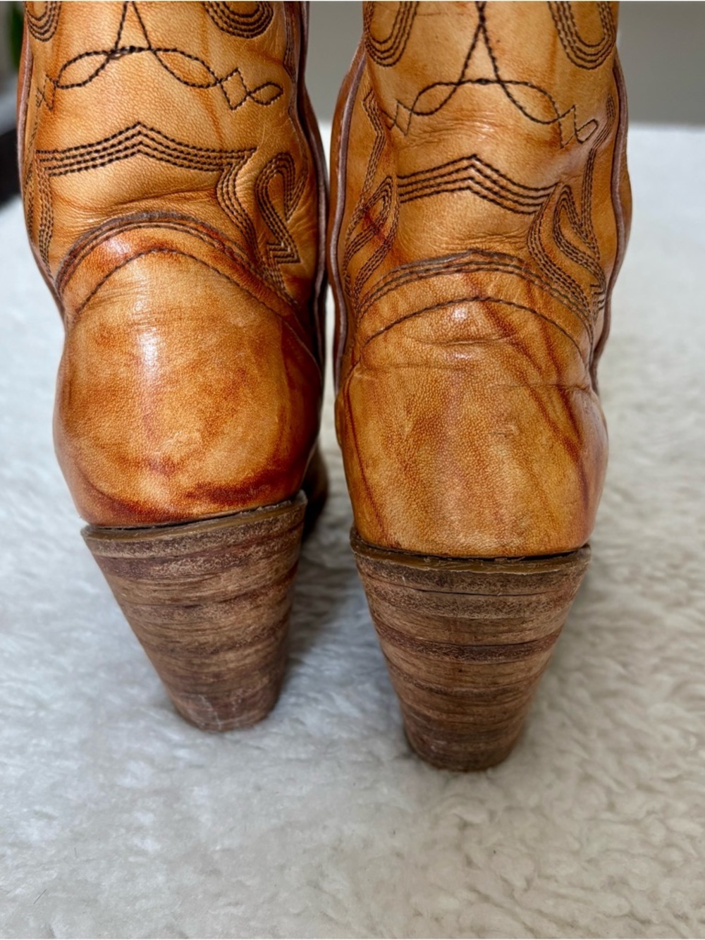 Miss Capezio Vintage Cognac Marble Leather Women’s Western Cowboys boots 5.5 M - Picture 14 of 16